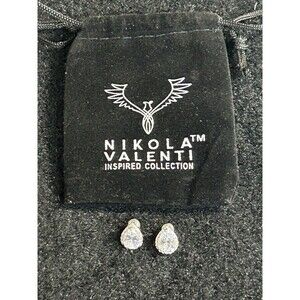 Nikola Valenti Teardrop Pierced Earrings White Gold Plated Crystal Stud J177